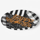 白黒スパイダーウェブパッチワークハローウィンパーティ ペーパープレート (アングル)