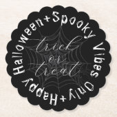 白黒スパイダーウェブモダンハッピーハローウィン ペーパーコースター (正面)