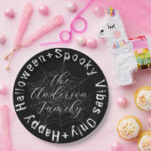 白黒スパイダーウェブモダンハッピーハローウィン ペーパープレート (パーティー)