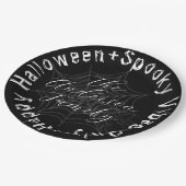 白黒スパイダーウェブモダンハッピーハローウィン ペーパープレート (アングル)