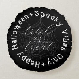 白黒スパイダーウェブ不気味ハッピーハローウィン ラウンドクッション