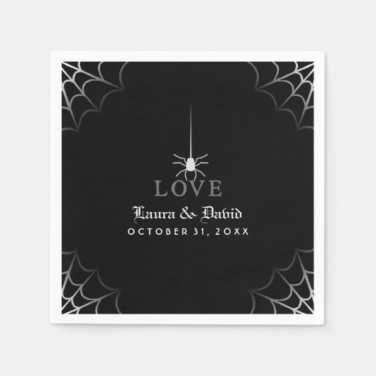 白黒スパイダーウェブLOVEハロウィン結婚ズ スタンダードカクテルナプキン (正面)