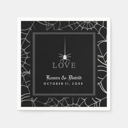 白黒スパイダーウェブLOVEハロウィン結婚ズ スタンダードカクテルナプキン (正面)
