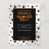 白黒スパイダーズくもの巣ハローウィンパーティ招待 ポストカード (正面)