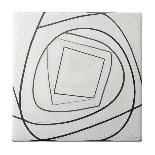 白黒スパイラルスクエア抽象画 タイル (正面)