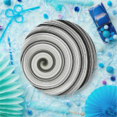 白黒スパイラル ペーパープレート (パーティー)