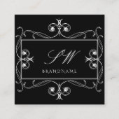 白黒スパークルジュエリーイニシャルオーナメント スクエア名刺 (正面)