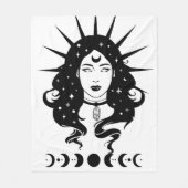 白黒スピリチュアル天魔法女性 フリースブランケット (正面)