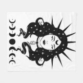 白黒スピリチュアル天魔法女性 フリースブランケット (正面(横))