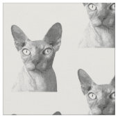 白黒スフィンクス猫ポートレート ファブリック (クローズアップ)
