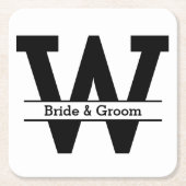 白黒スプリットモノグラム結婚ズ スクエアペーパーコースター (正面)