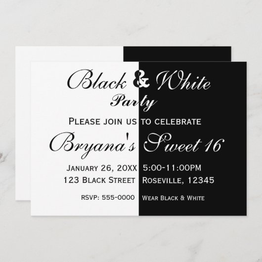 白黒スプリット半誕生日パーティーの招待 招待状 (正面/裏面)
