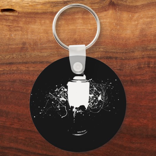 白黒スプレー缶絵を描(ばちゃばちゃ)跳ねるアート キーホルダー (正面)