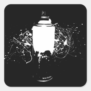 白黒スプレー缶絵を描(ばちゃばちゃ)跳ねるアート スクエアシール