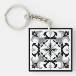 白黒スペインのスタイルタイル キーホルダー