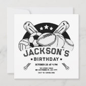 白黒スポーツの誕生日 招待状 (正面)