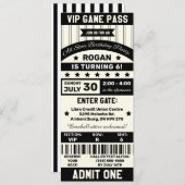 白黒スポーツチームチケット誕生日パーティー 招待状 (正面/裏面)