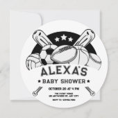 白黒スポーツベビーシャワー 招待状 (正面)