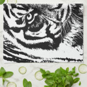 白黒スマトラボルネオタイガーアイアートワーク キッチンタオル (折り畳み)