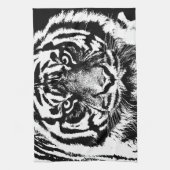 白黒スマトラボルネオタイガーアイアートワーク キッチンタオル (縦)