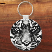 白黒スマトラボルネオタイガーアイアートワーク キーホルダー (正面)