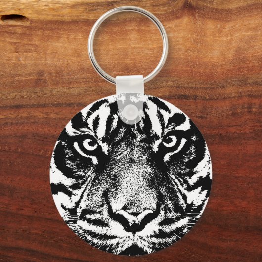 白黒スマトラボルネオタイガーアイアートワーク キーホルダー (正面)