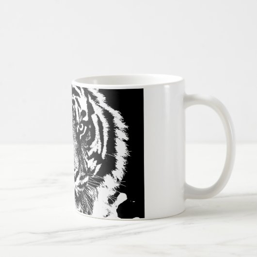 白黒スマトラボルネオタイガーアイアートワーク コーヒーマグカップ (右)