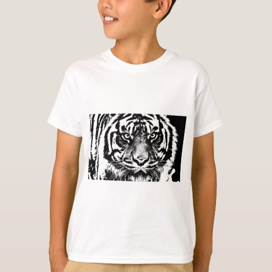 白黒スマトラボルネオタイガーアイアートワーク Tシャツ (正面)