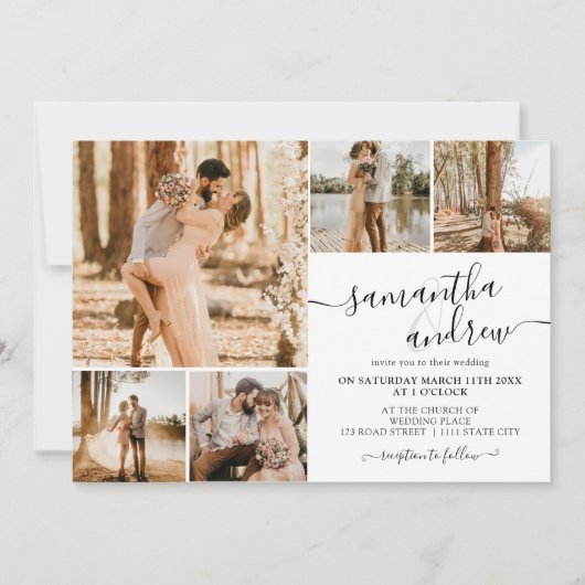 白黒スモダンクリプト6枚の写結婚真 招待状 (正面)