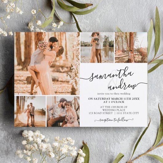 白黒スモダンクリプト6枚の写結婚真 招待状