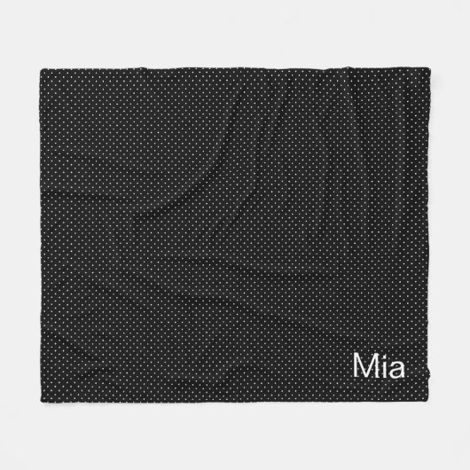 白黒スモール水玉模様&名前またはモノグラム フリースブランケット (正面(横))