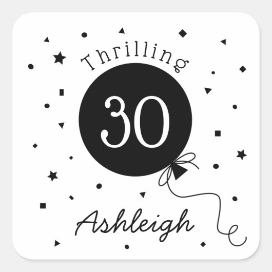 白黒スリリング30歳の誕生日 スクエアシール (正面)