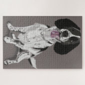 白黒スリンガースパニエル犬 ジグソーパズル (横)