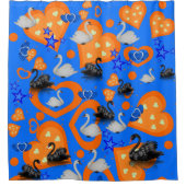 白黒スワンスオレンジハートシャワーカーテン シャワーカーテン (正面)