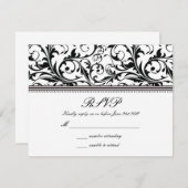 白黒スワールウェディングRSVP 出欠カード (正面/裏面)