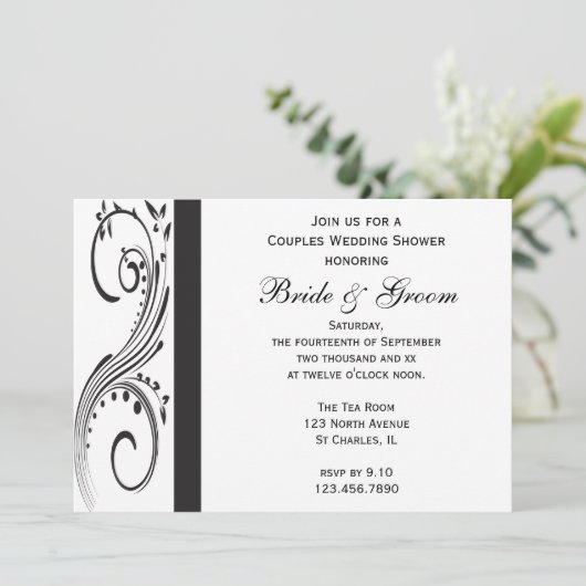 白黒スワールズカップルウェディングシャワー 招待状 (スタンド正面)