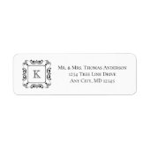 白黒スワールフローリッシュイニシャルモノグラム ラベル (正面)