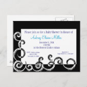 白黒スワールベビーシャワー招待状 インビテーションポストカード (正面/裏面)