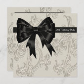 白黒スワール女性50th誕生日パーティー 招待状 (正面/裏面)