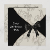 白黒スワール女性50th誕生日パーティー 招待状 (正面/裏面)