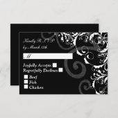 白黒スワール式結婚式RSVP 出欠カード (正面/裏面)