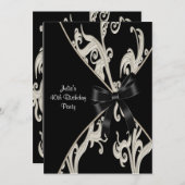 白黒スワール40th誕生日パーティの招待状 招待状 (正面/裏面)