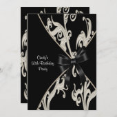 白黒スワール50th誕生日パーティーへの招待 招待状 (正面/裏面)