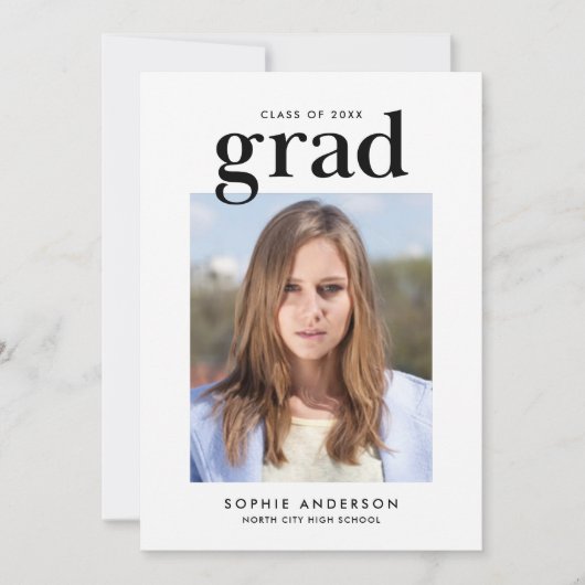 白黒セリフの写真のグラデーションの告知 招待状 (正面)