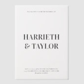 白黒センタリングはっきりしたモノグラム結婚ズ ベラム紙招待状 (正面)