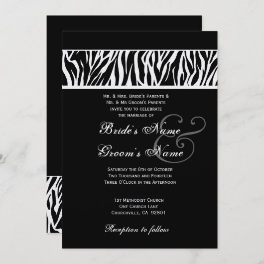 白黒ゼブラのメタ結婚リック紙 招待状 (正面/裏面)