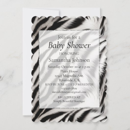 白黒ゼブラアニマルプリントサファリ 招待状 (正面)