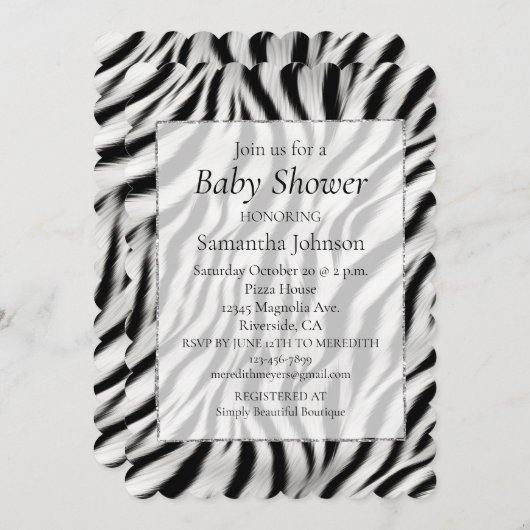 白黒ゼブラアニマルプリントサファリ 招待状 (正面/裏面)