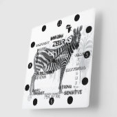 白黒ゼブラスユニークタイポグラフィ スクエア壁時計 (傾斜)