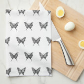 白黒ゼブラバタフライインクスケッチパターン キッチンタオル (四つ折り)